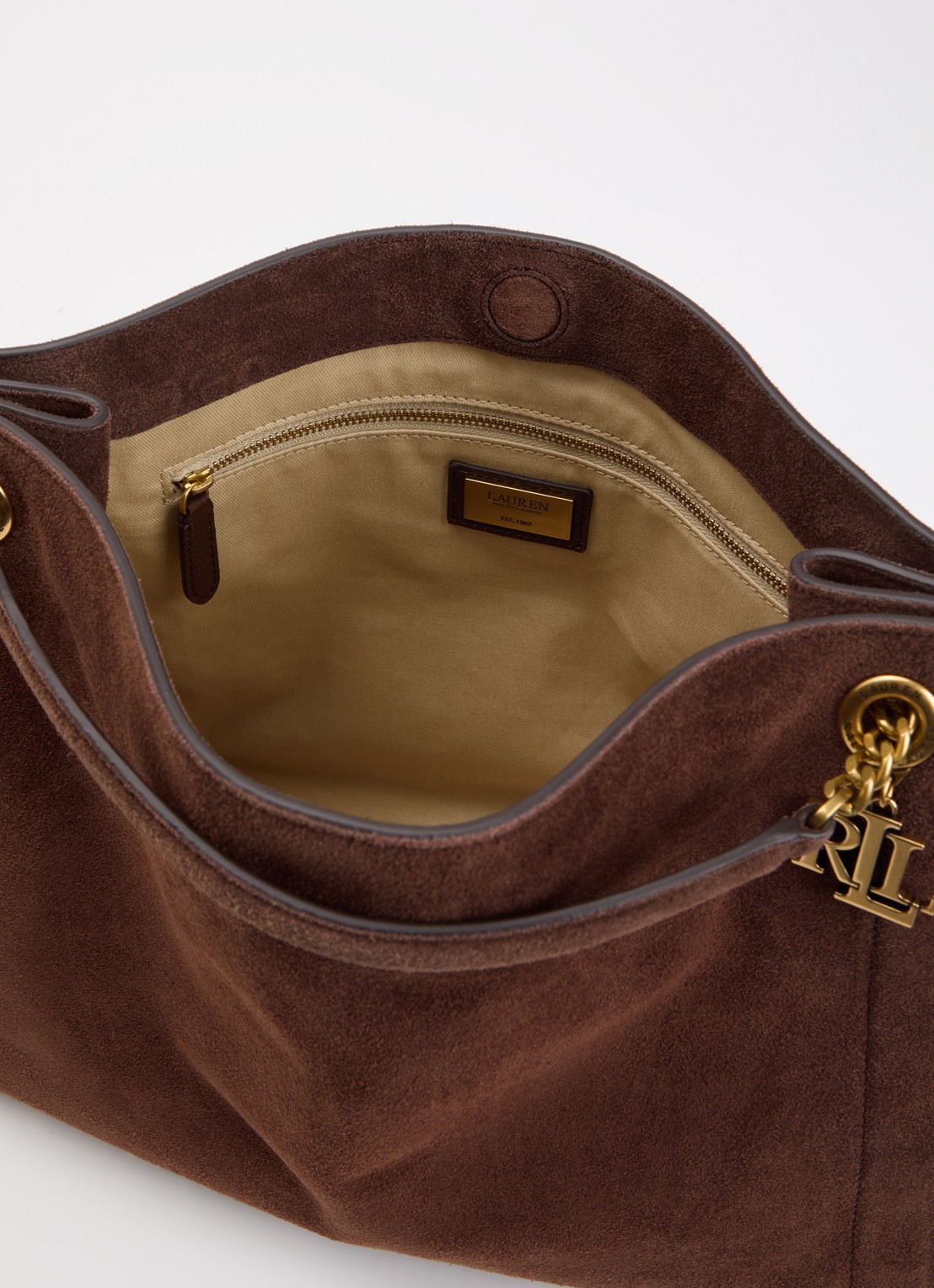 Ralph Lauren Schoudertas van leer - detail donkerbruin