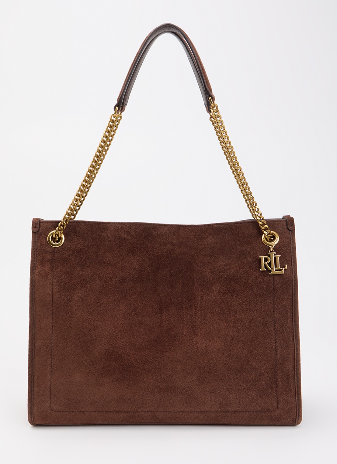 Ralph Lauren Schoudertas van leer - voorkant 4 donkerbruin