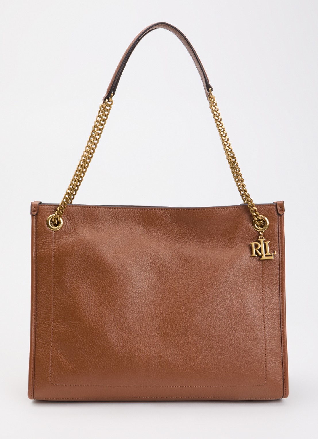 Ralph Lauren Schoudertas van leer - voorkant 5 cognac