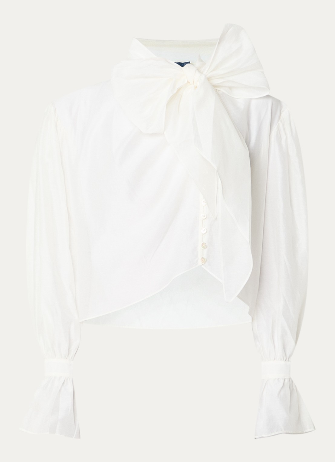 Ralph Lauren Semi-transparante blouse in zijdeblend met sjaalkraag - voorkant 3 gebroken wit