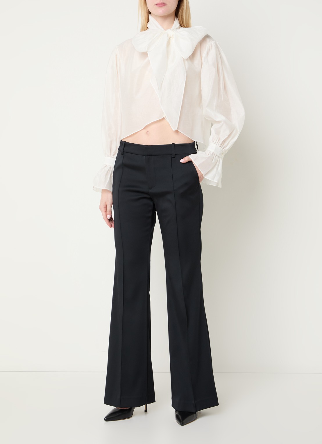 Ralph Lauren Semi-transparante blouse in zijdeblend met sjaalkraag - voorkant 4 gebroken wit