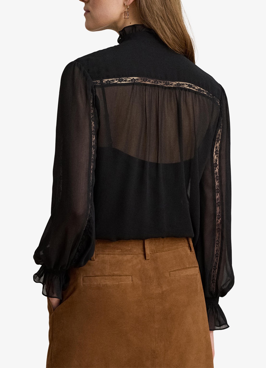 Ralph Lauren Semi-transparante blouse met ruches - achterkant zwart