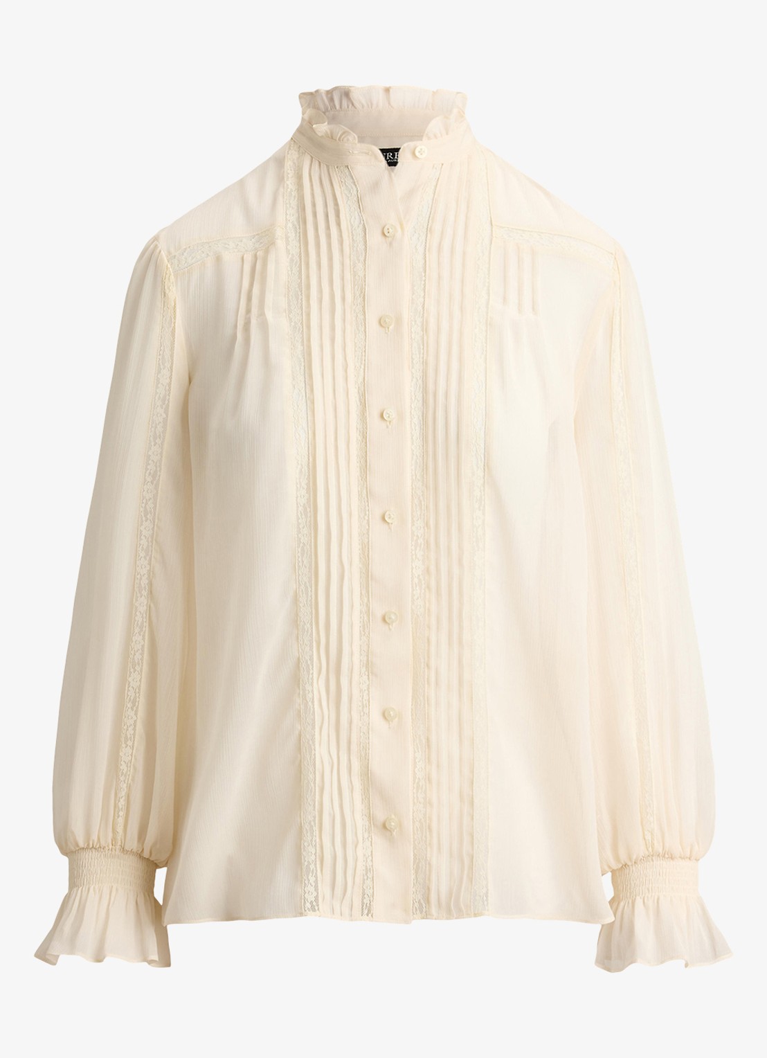 Ralph Lauren Semi-transparante blouse met ruches - voorkant 3 mascarpone crème / crème