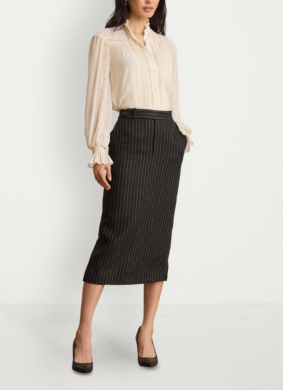 Ralph Lauren Semi-transparante blouse met ruches - voorkant 4 mascarpone crème / crème