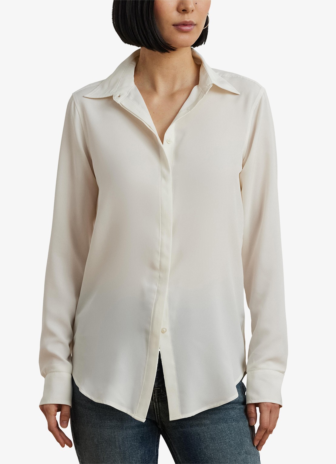 Ralph Lauren Semi-transparante blouse met sierknopen - detail mascarpone cream / beige