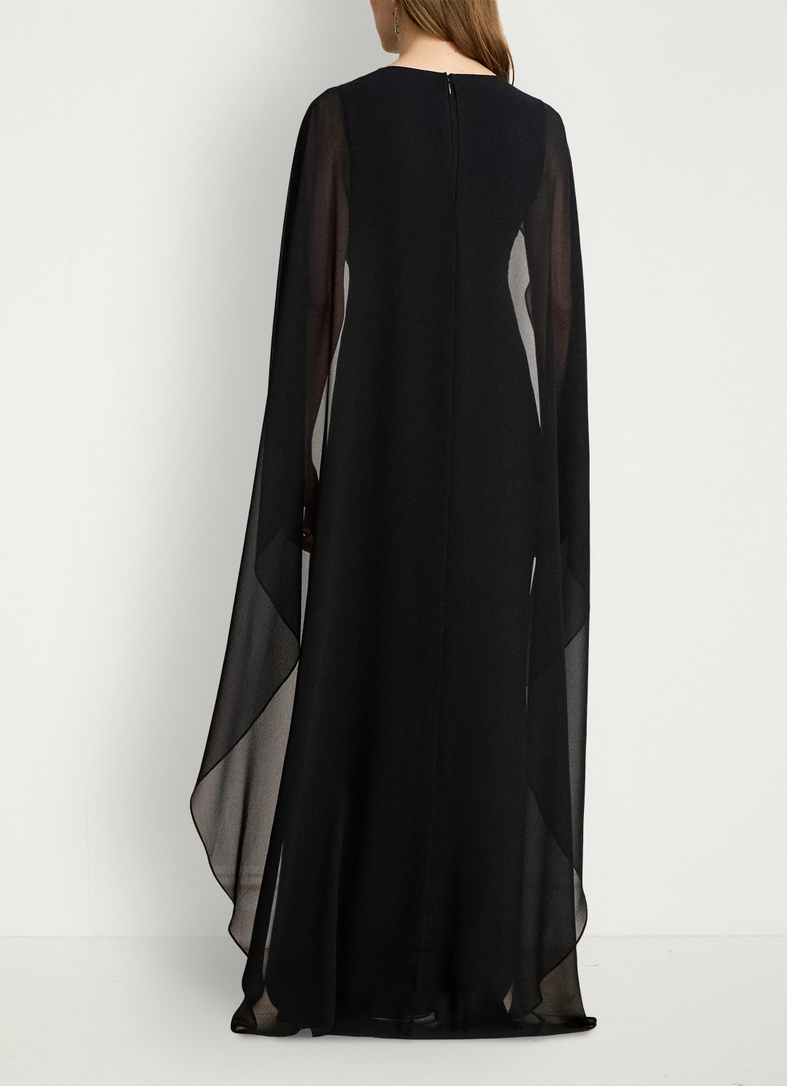 Ralph Lauren Semi-transparante maxi jurk met cape - achterkant 5 zwart
