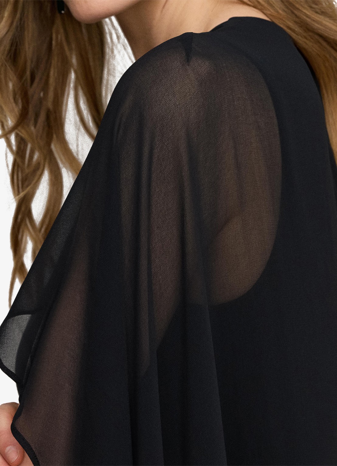 Ralph Lauren Semi-transparante maxi jurk met cape - detail 4 zwart