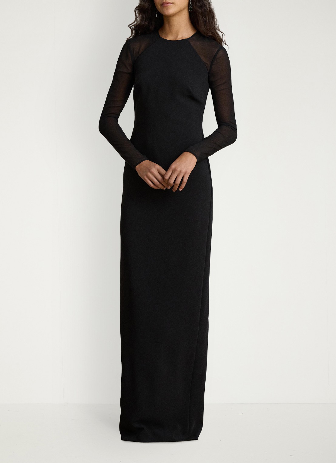 Ralph Lauren Semi-transparante maxi jurk met split - voorkant 5 zwart