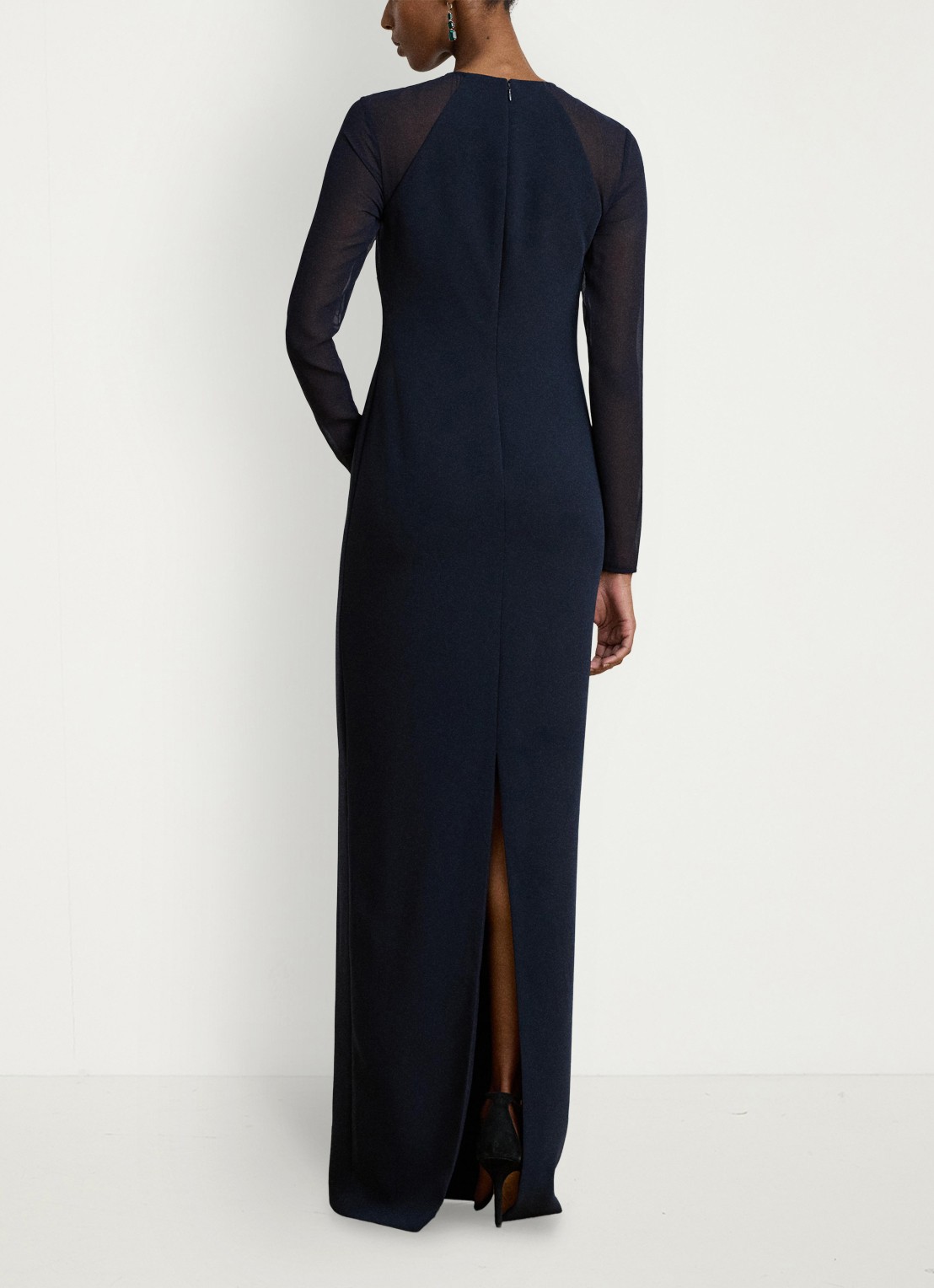 Ralph Lauren Semi-transparante maxi jurk met split - achterkant 3 lauren navy / blauw