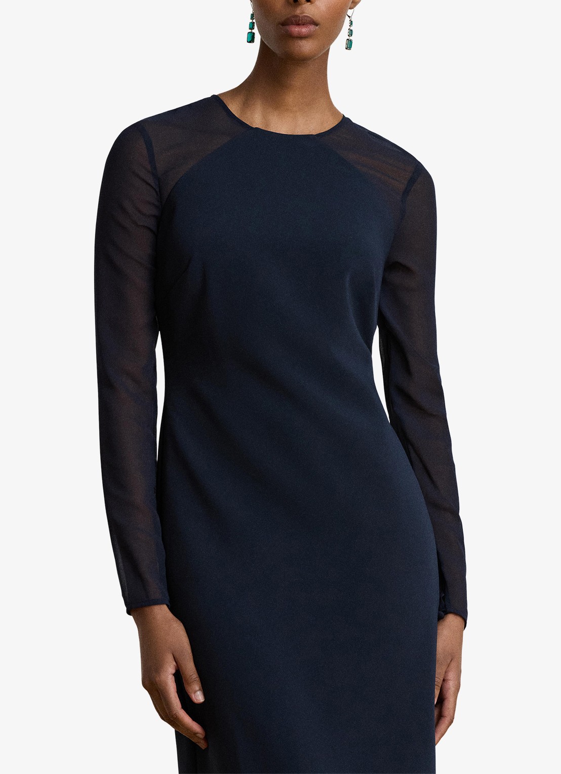 Ralph Lauren Semi-transparante maxi jurk met split - detail lauren navy / blauw