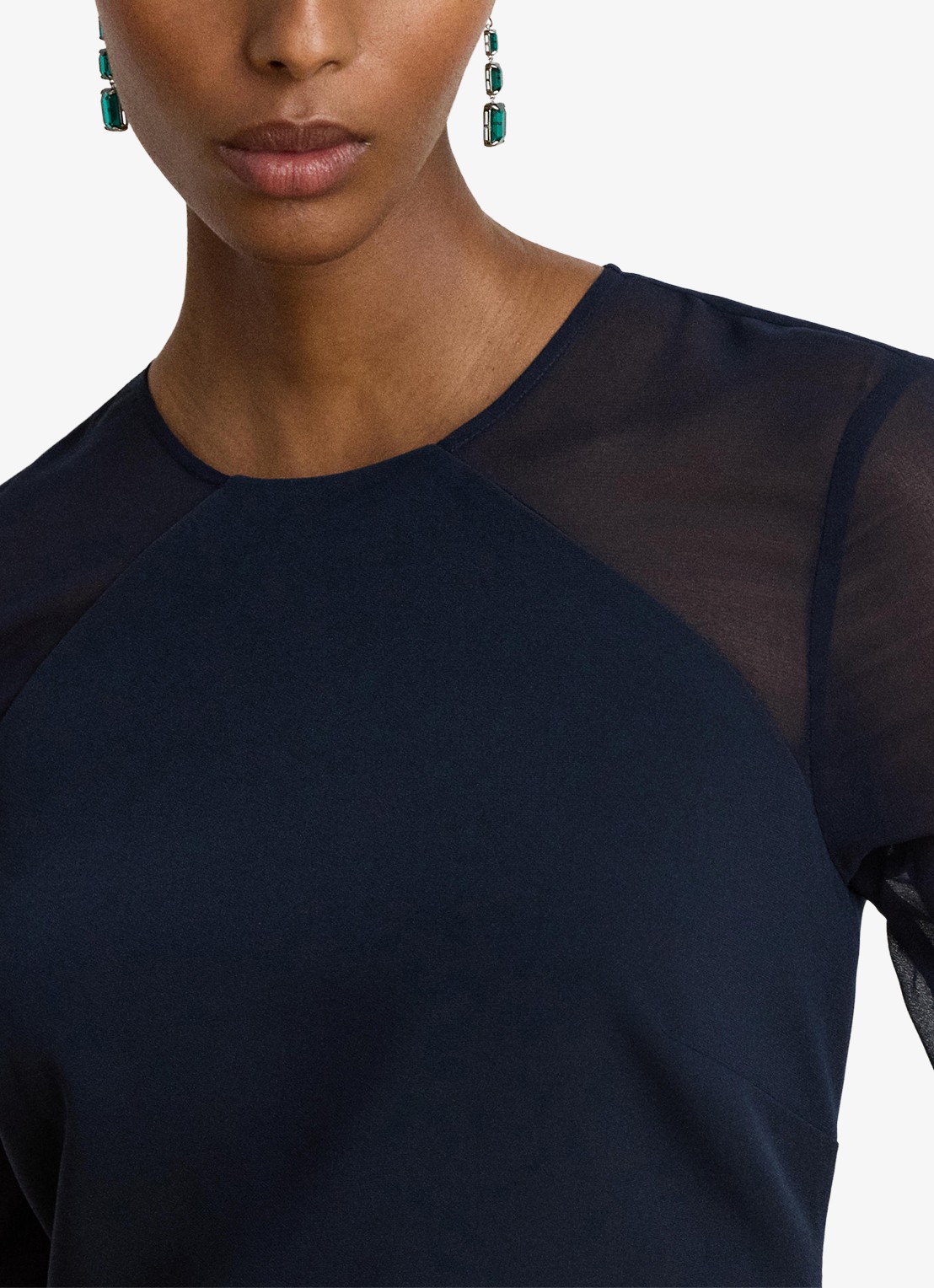 Ralph Lauren Semi-transparante maxi jurk met split - detail 2 lauren navy / blauw