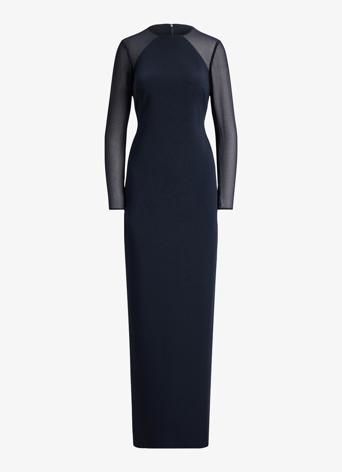 Ralph Lauren Semi-transparante maxi jurk met split - voorkant 4 lauren navy / blauw