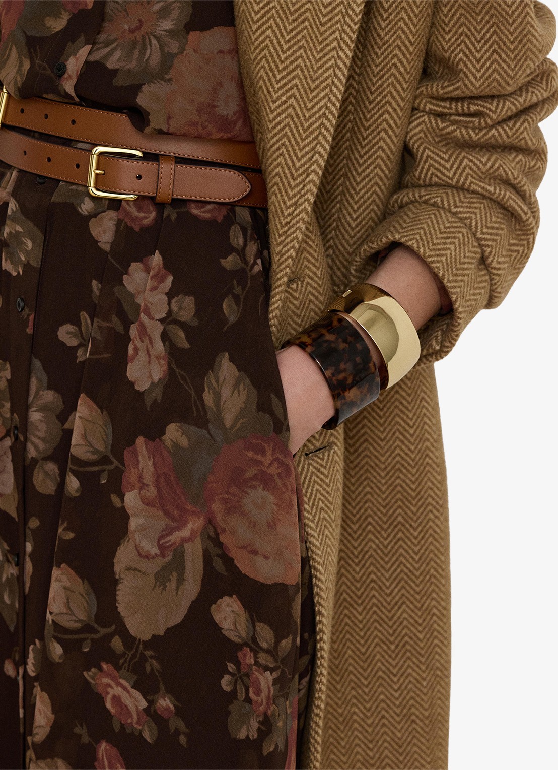 Ralph Lauren Semi-transparante midi blousejurk met bloemenprint - detail 5 brown multi / bruin