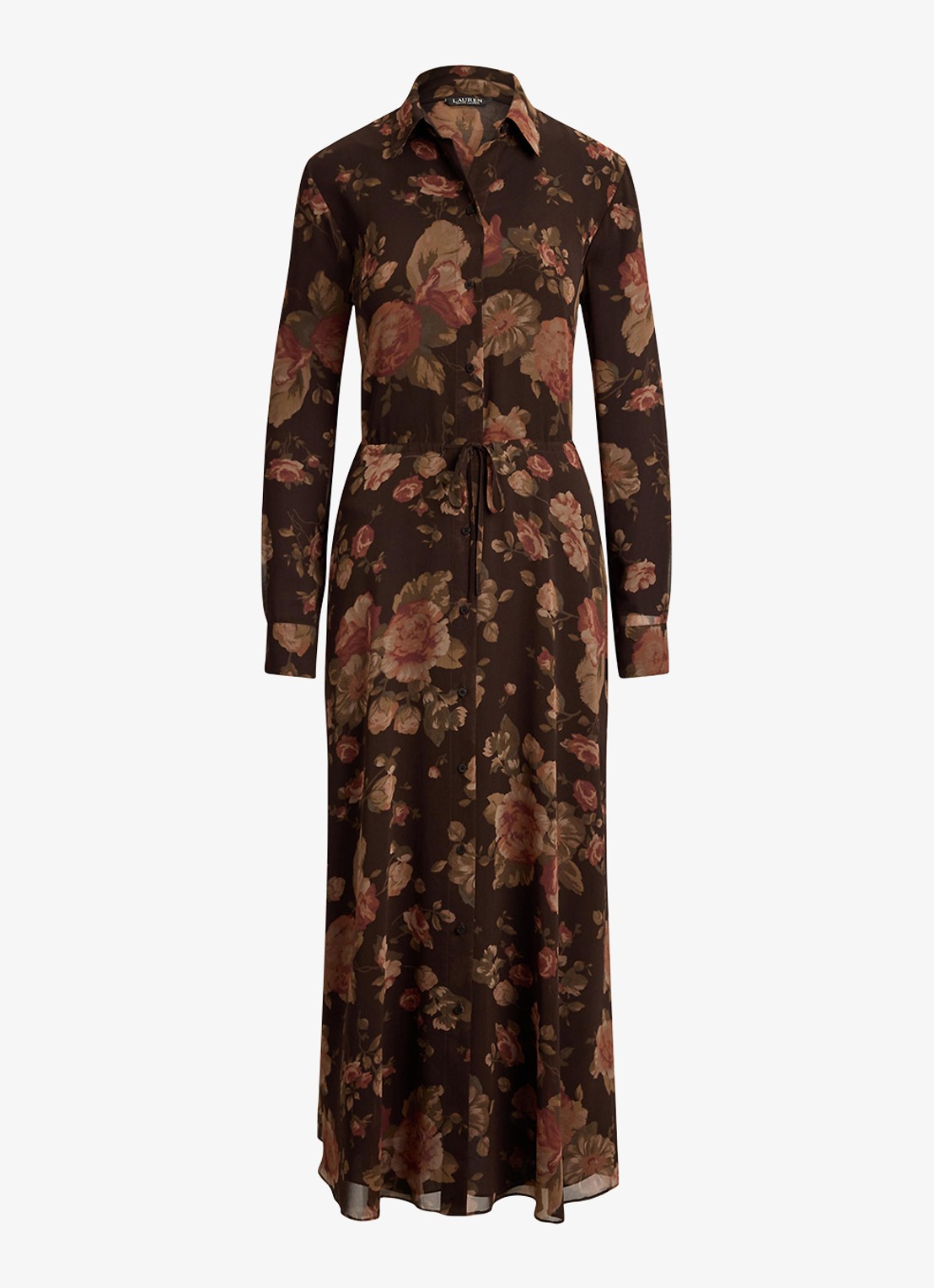 Ralph Lauren Semi-transparante midi blousejurk met bloemenprint - voorkant brown multi / bruin