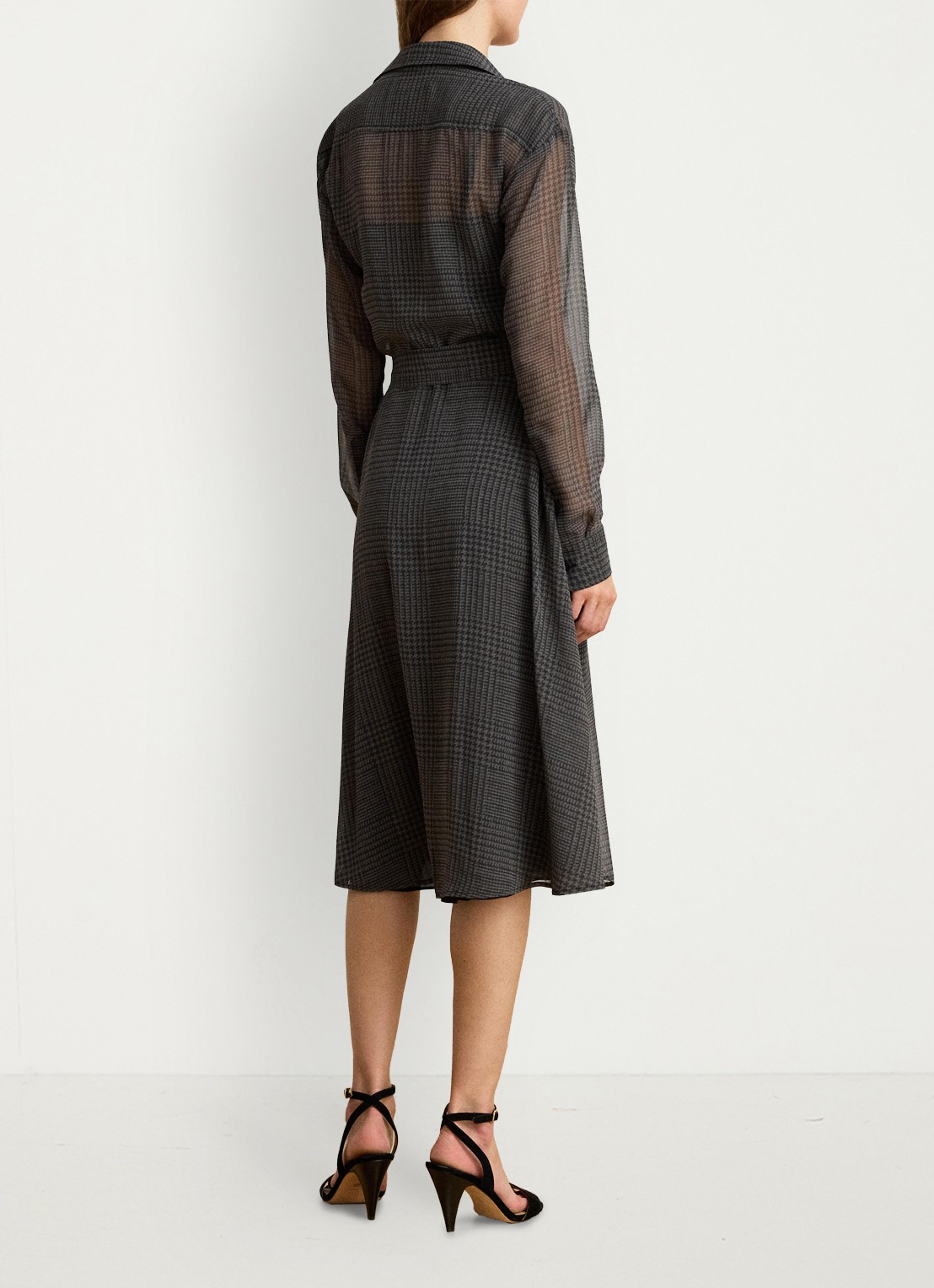 Ralph Lauren Semi-transparante midi blousejurk met pied-de-poule dessin - achterkant grey/black / grijs/zwart