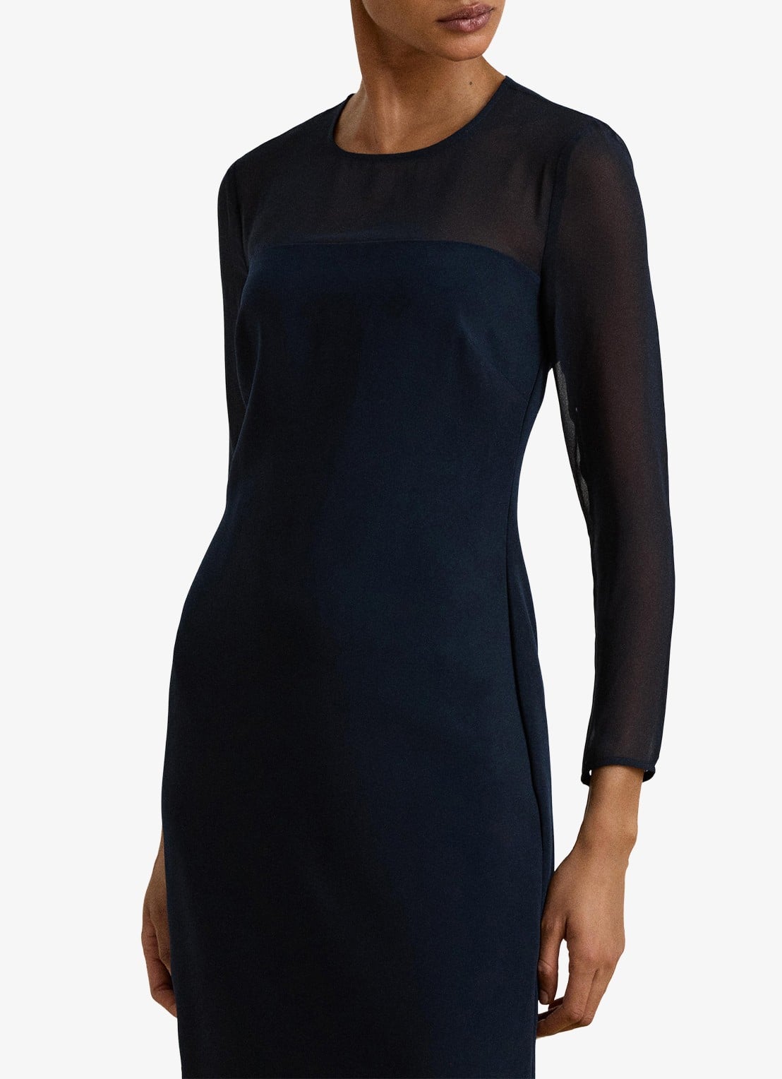Ralph Lauren Semi-transparante midi jurk met mesh - detail 3 blauw
