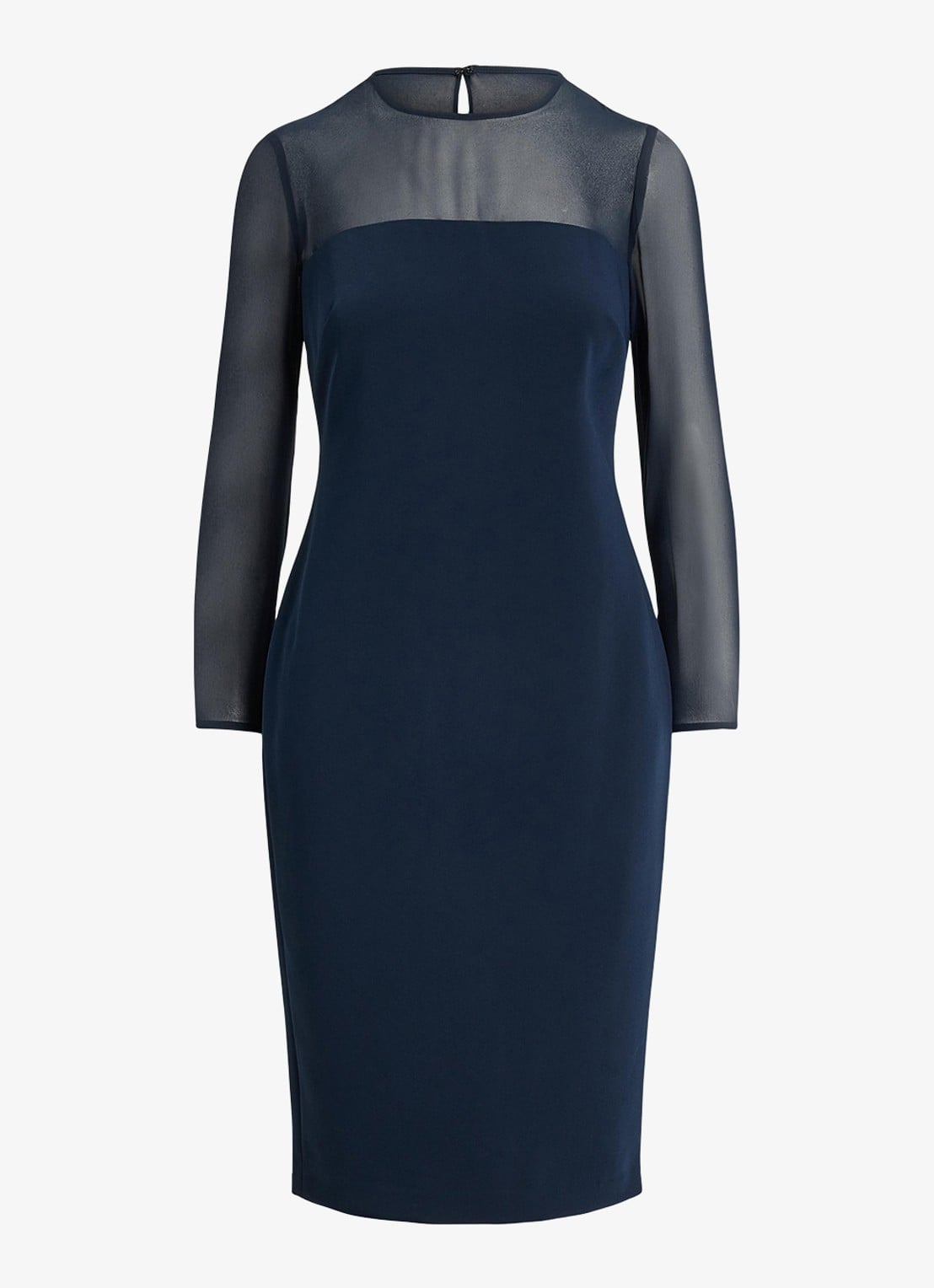 Ralph Lauren Semi-transparante midi jurk met mesh - voorkant blauw