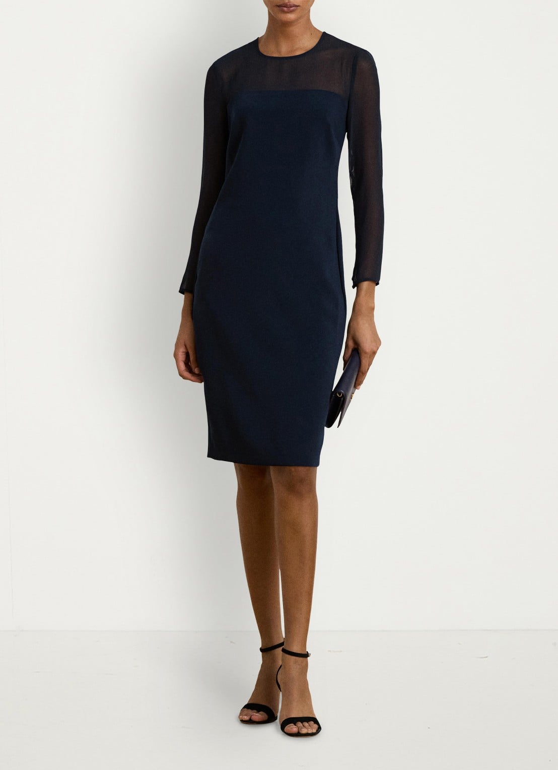 Ralph Lauren Semi-transparante midi jurk met mesh - voorkant 2 blauw