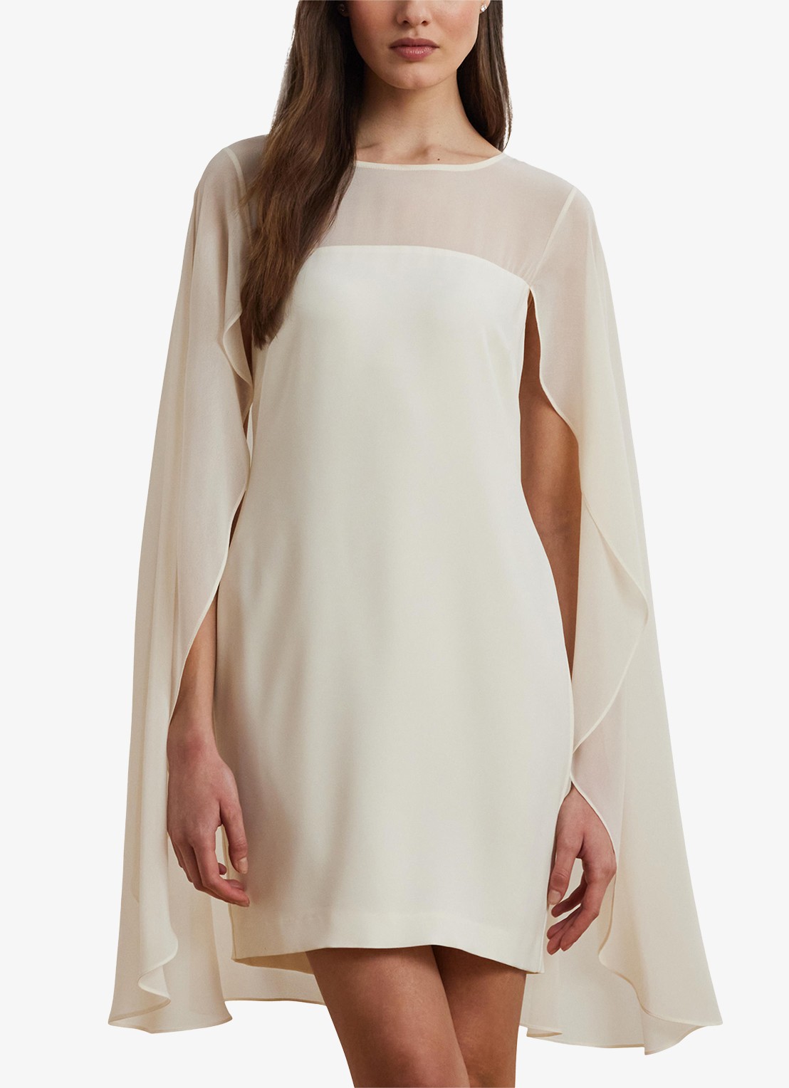 Ralph Lauren Semi-transparante mini jurk met cape - detail 2 mascarpone cream / gebroken wit