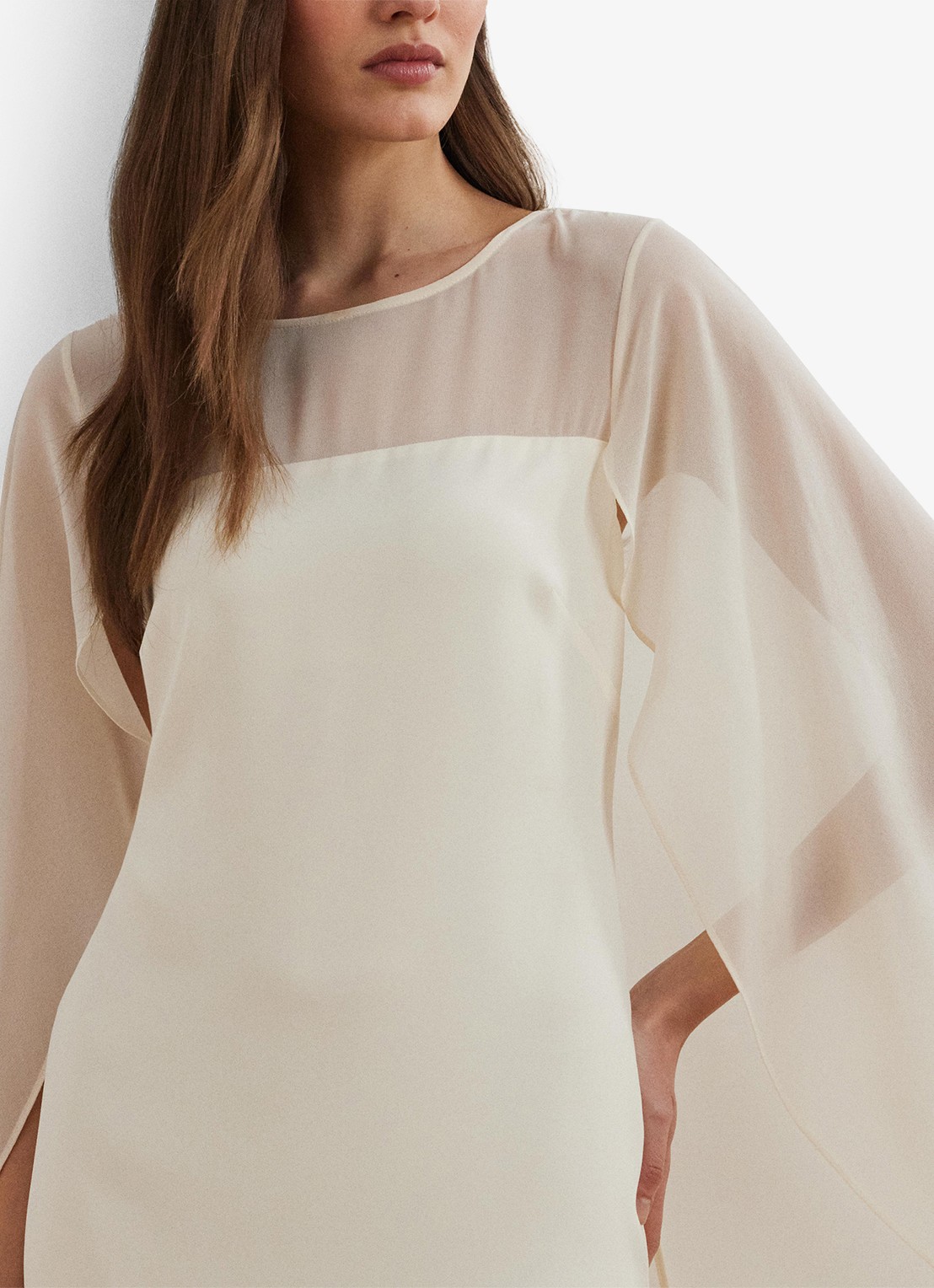 Ralph Lauren Semi-transparante mini jurk met cape - detail 3 mascarpone cream / gebroken wit