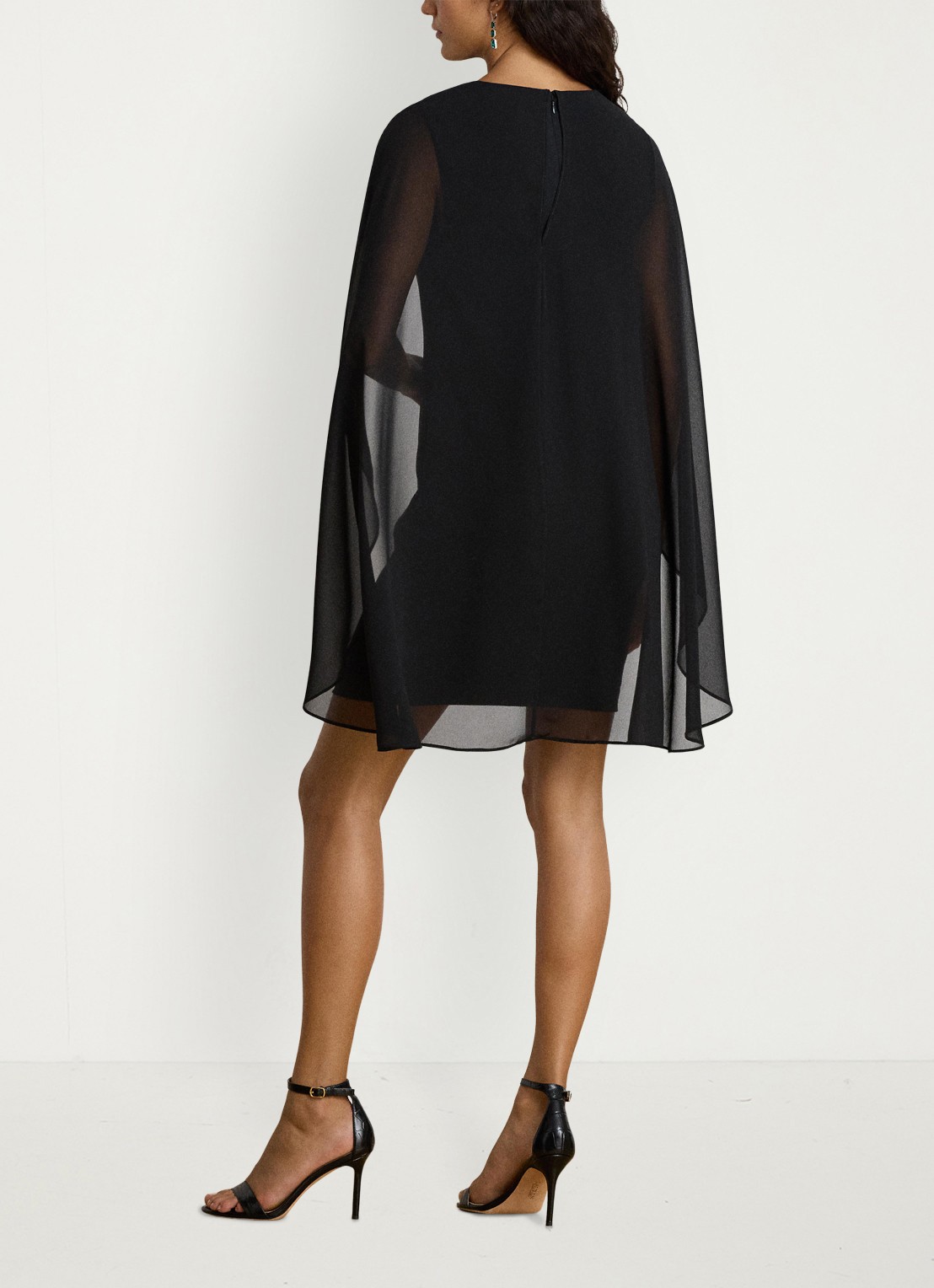 Ralph Lauren Semi-transparante mini jurk met cape - achterkant 3 zwart