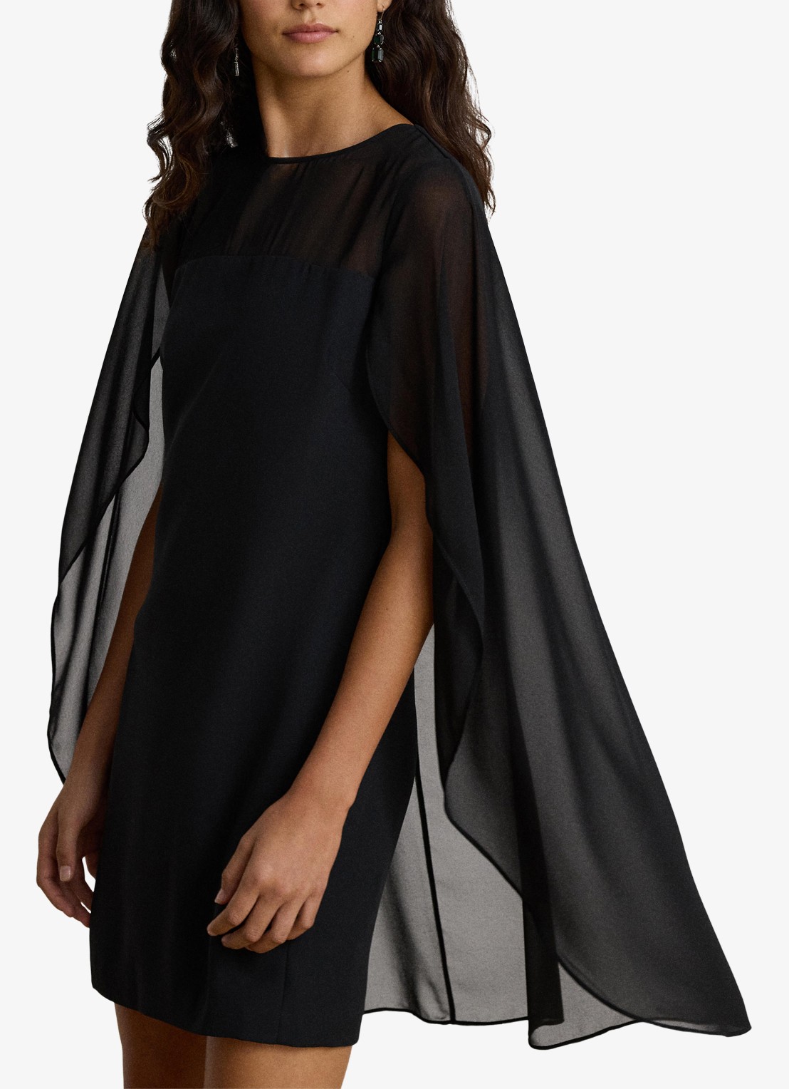 Ralph Lauren Semi-transparante mini jurk met cape - detail 4 zwart