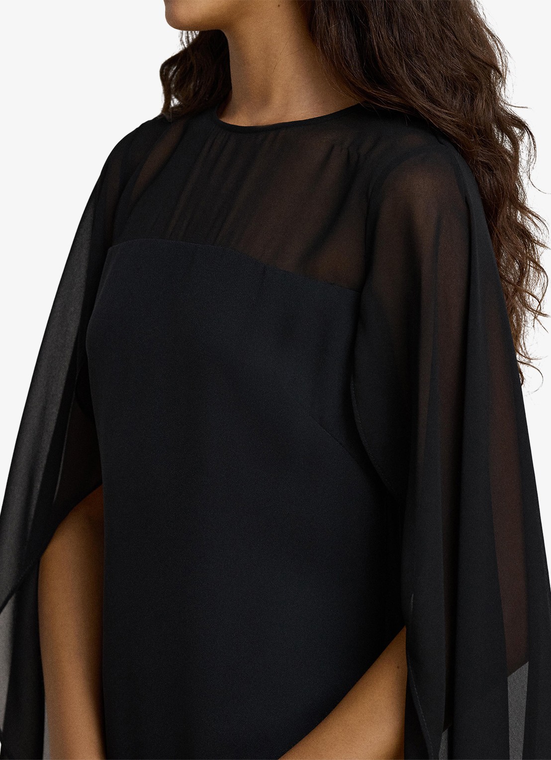 Ralph Lauren Semi-transparante mini jurk met cape - detail 5 zwart