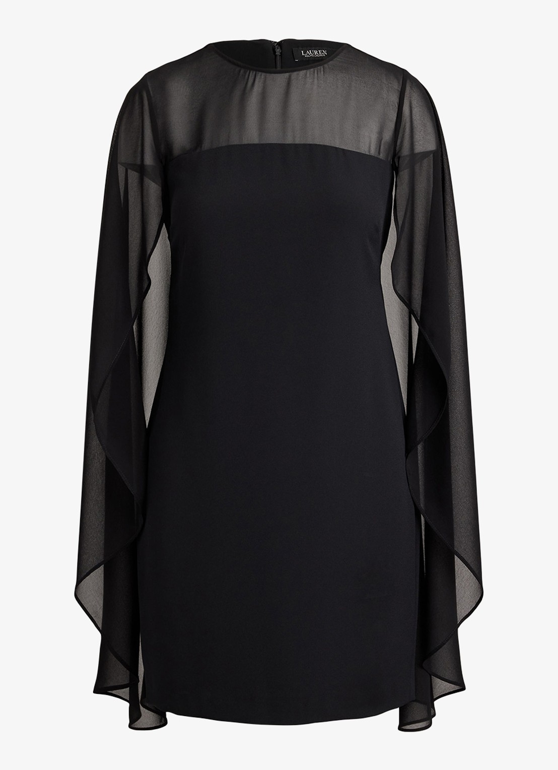 Ralph Lauren Semi-transparante mini jurk met cape - voorkant zwart