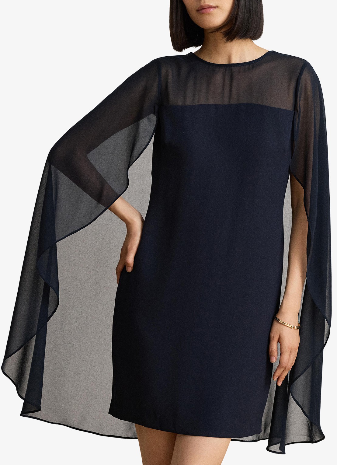 Ralph Lauren Semi-transparante mini jurk met cape - detail lauren navy / blauw