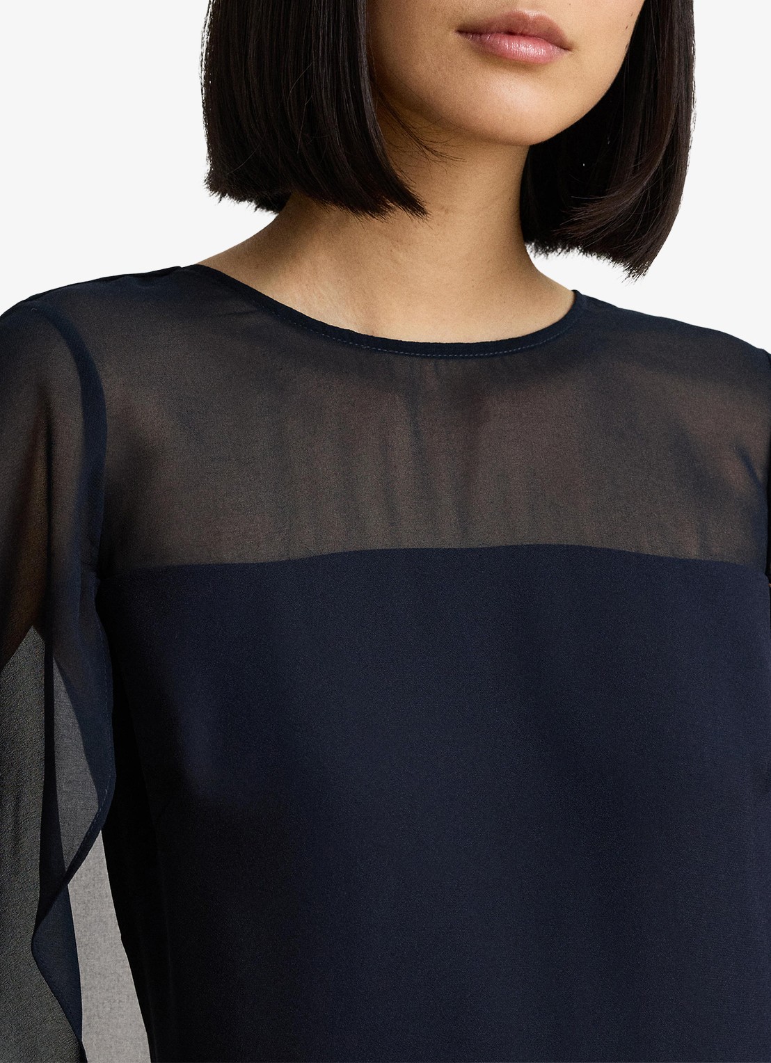 Ralph Lauren Semi-transparante mini jurk met cape - detail 2 lauren navy / blauw