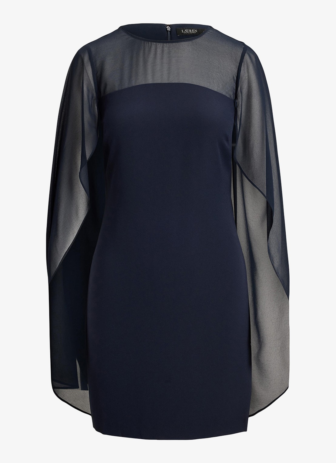Ralph Lauren Semi-transparante mini jurk met cape - voorkant 4 lauren navy / blauw