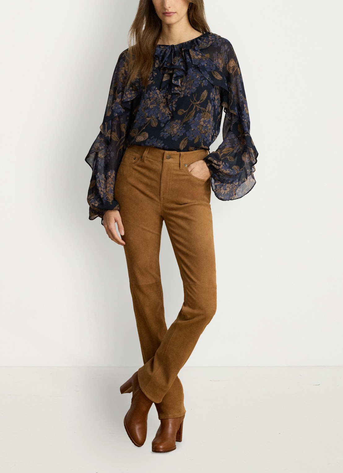 Ralph Lauren Semi-transparante tuniek met bloemenprint en ruches - detail 4 navy multi / blauw