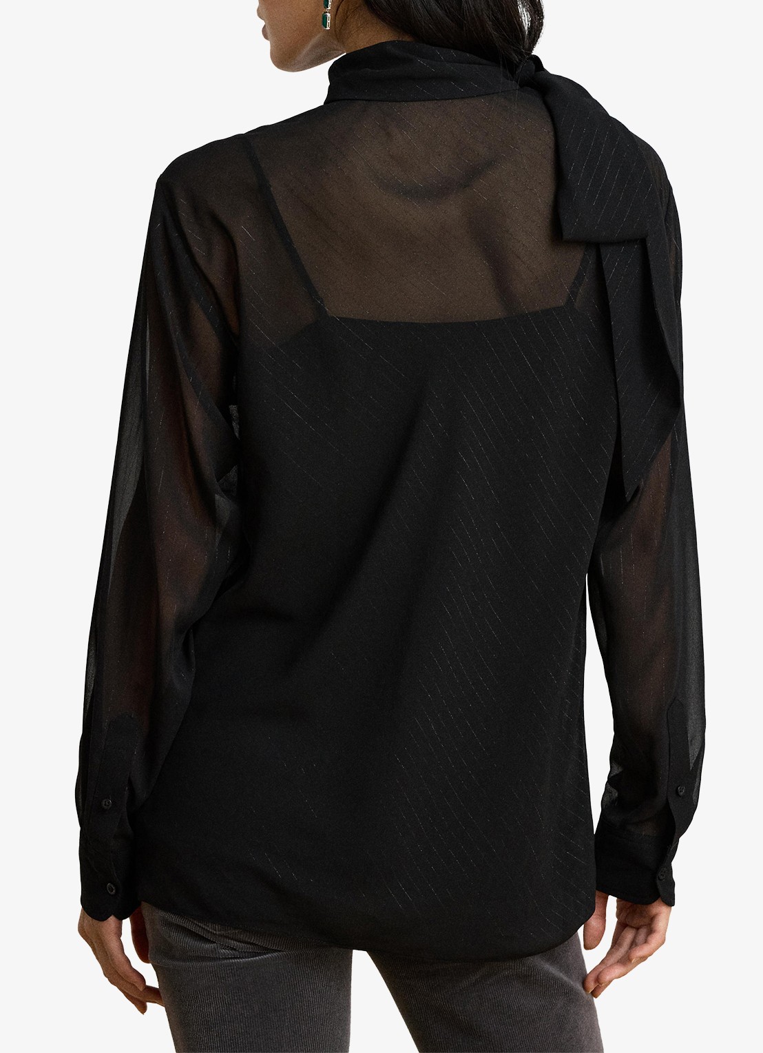 Ralph Lauren Semi-transparante tuniek met lurex - achterkant 3 black metallic / zwart
