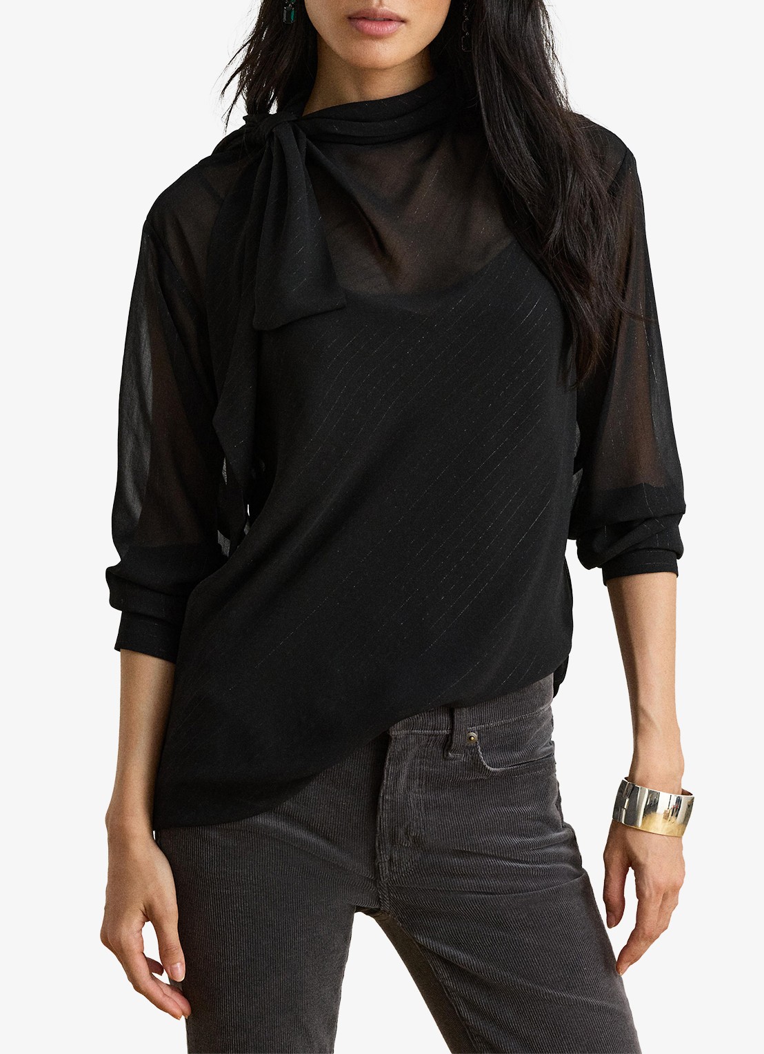 Ralph Lauren Semi-transparante tuniek met lurex - detail 4 black metallic / zwart