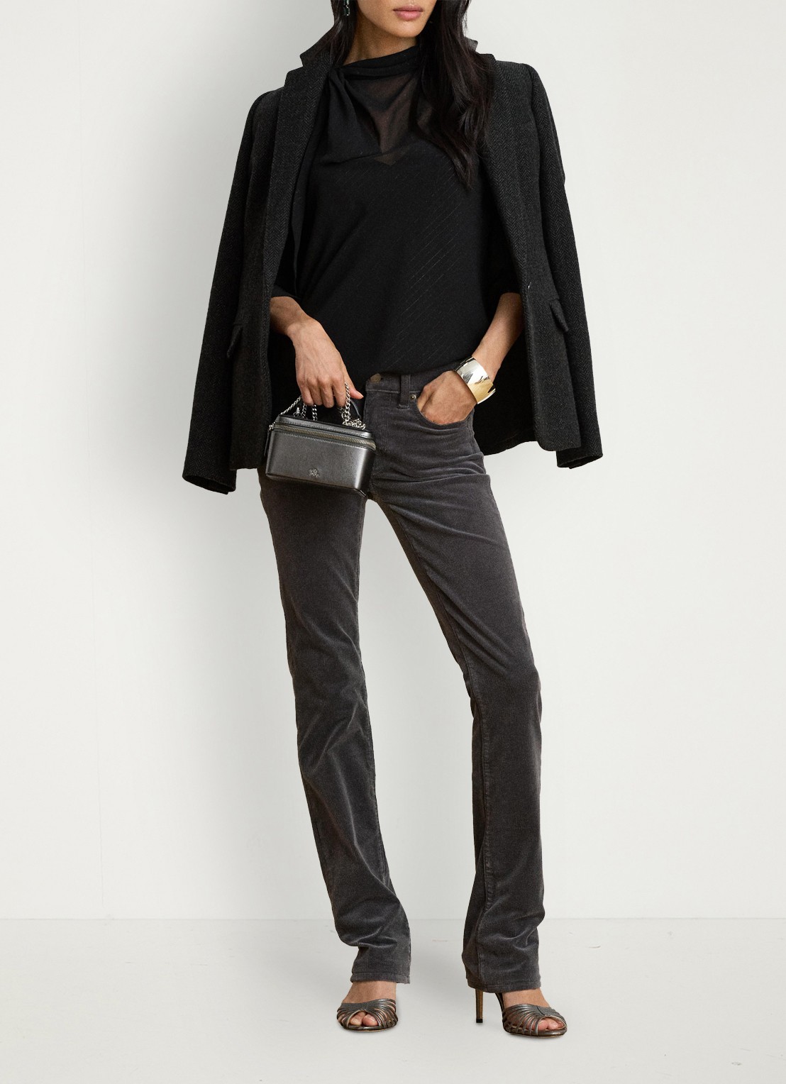 Ralph Lauren Semi-transparante tuniek met lurex - voorkant 2 black metallic / zwart