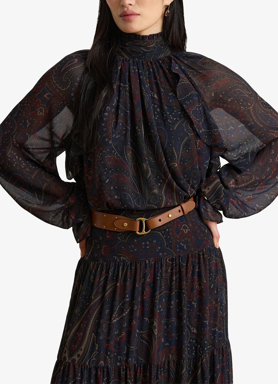 Ralph Lauren Semi-transparante tuniek met paisley dessin - voorkant 4 navy multi / blauw