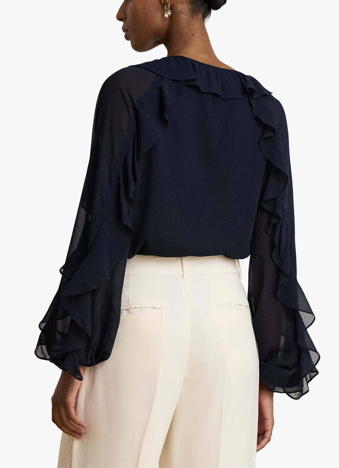 Ralph Lauren Semi-transparante tuniek met ruches - achterkant 3 lauren navy / blauw