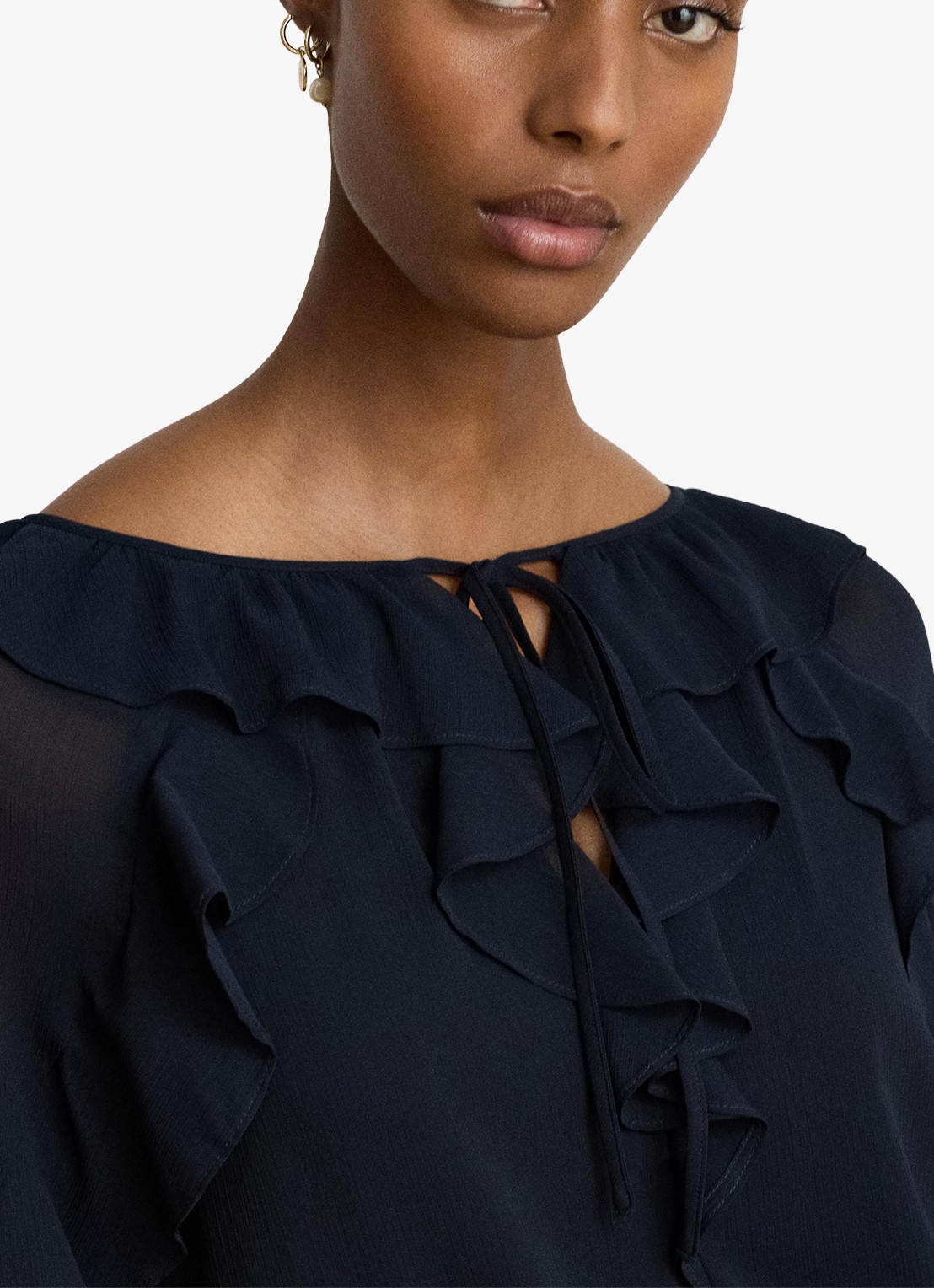Ralph Lauren Semi-transparante tuniek met ruches - detail 5 lauren navy / blauw