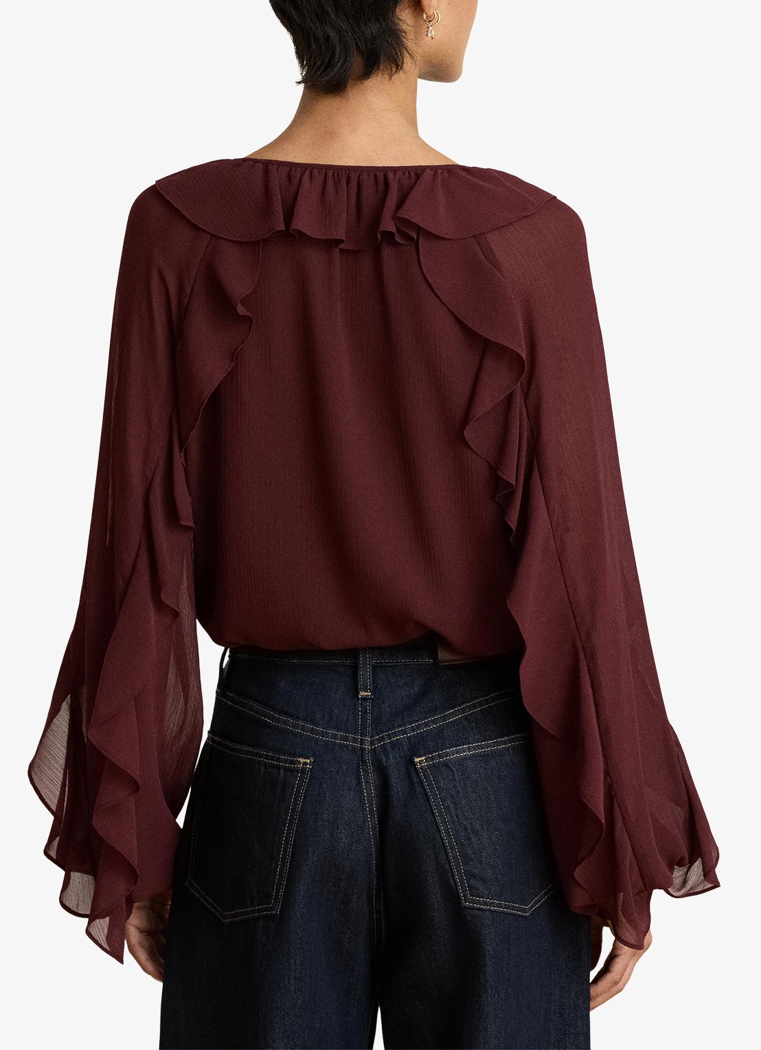 Ralph Lauren Semi-transparante tuniek met ruches - achterkant 3 dark garnet / bordeauxrood