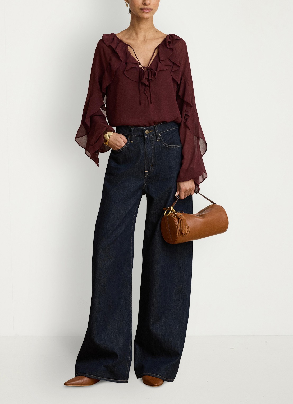 Ralph Lauren Semi-transparante tuniek met ruches - detail 4 dark garnet / bordeauxrood
