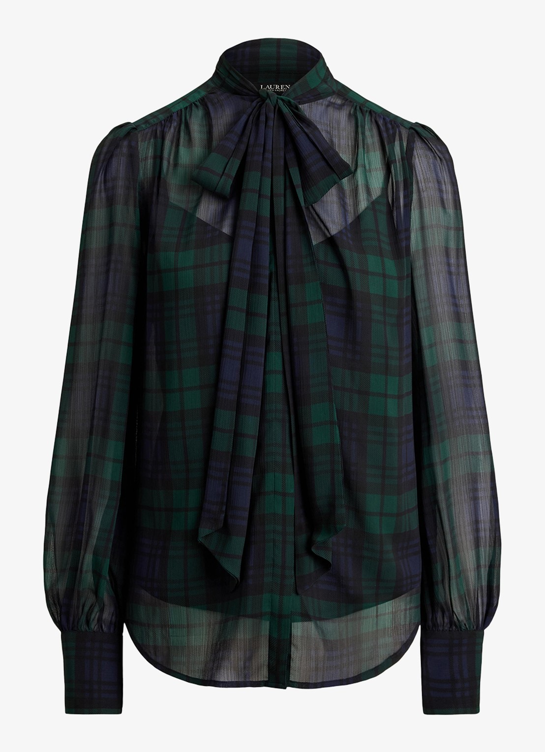 Ralph Lauren Semi-transparante tuniek met ruitdessin en sjaalkraag - voorkant navy/green/black / blauw/groen/zwart