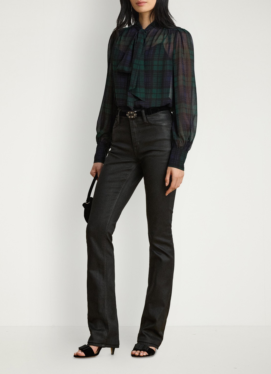 Ralph Lauren Semi-transparante tuniek met ruitdessin en sjaalkraag - voorkant 2 navy/green/black / blauw/groen/zwart
