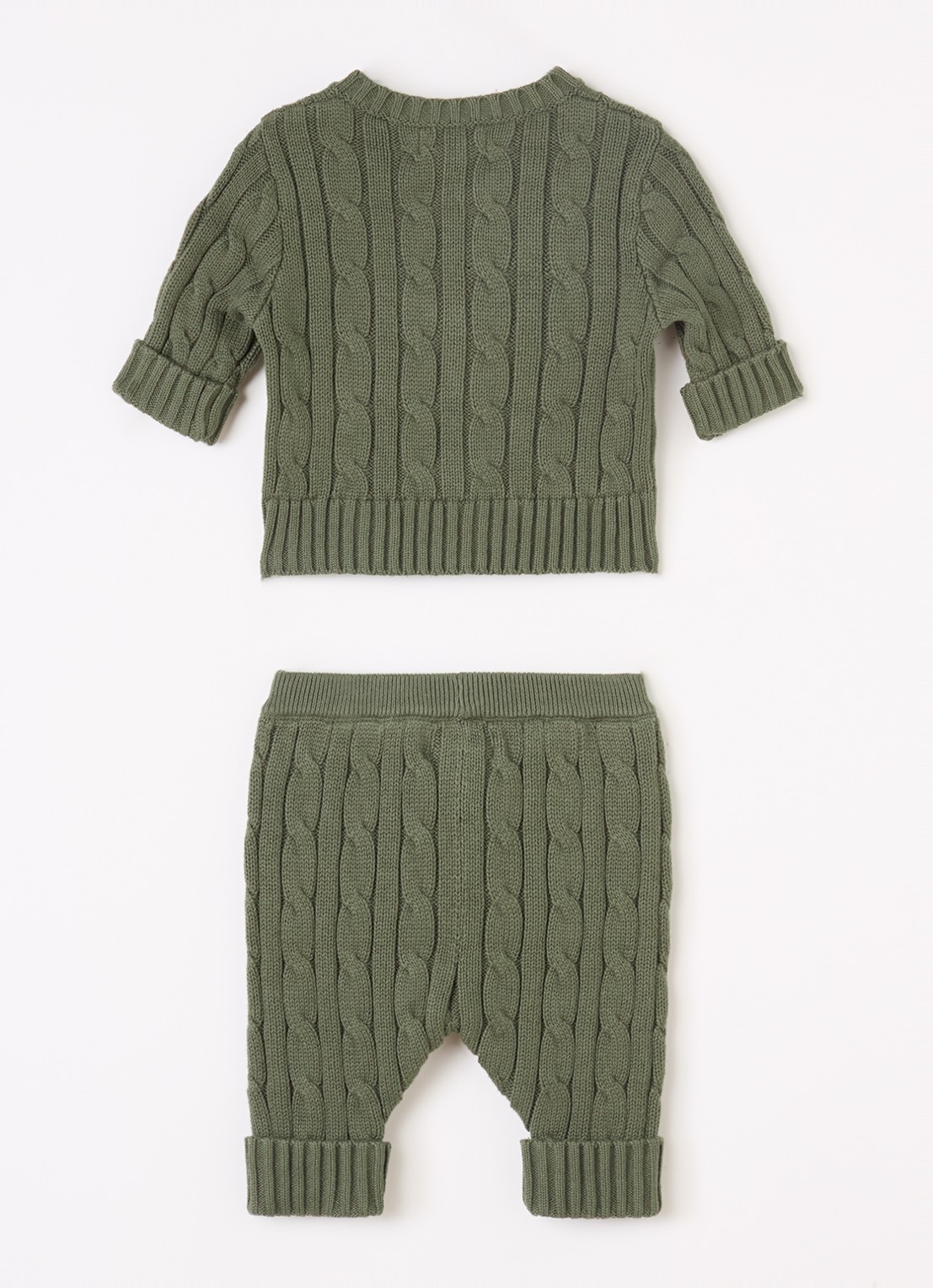 Ralph Lauren Set van kabelgebreid vest met broek 2-delig - voorkant 2 olijfgroen