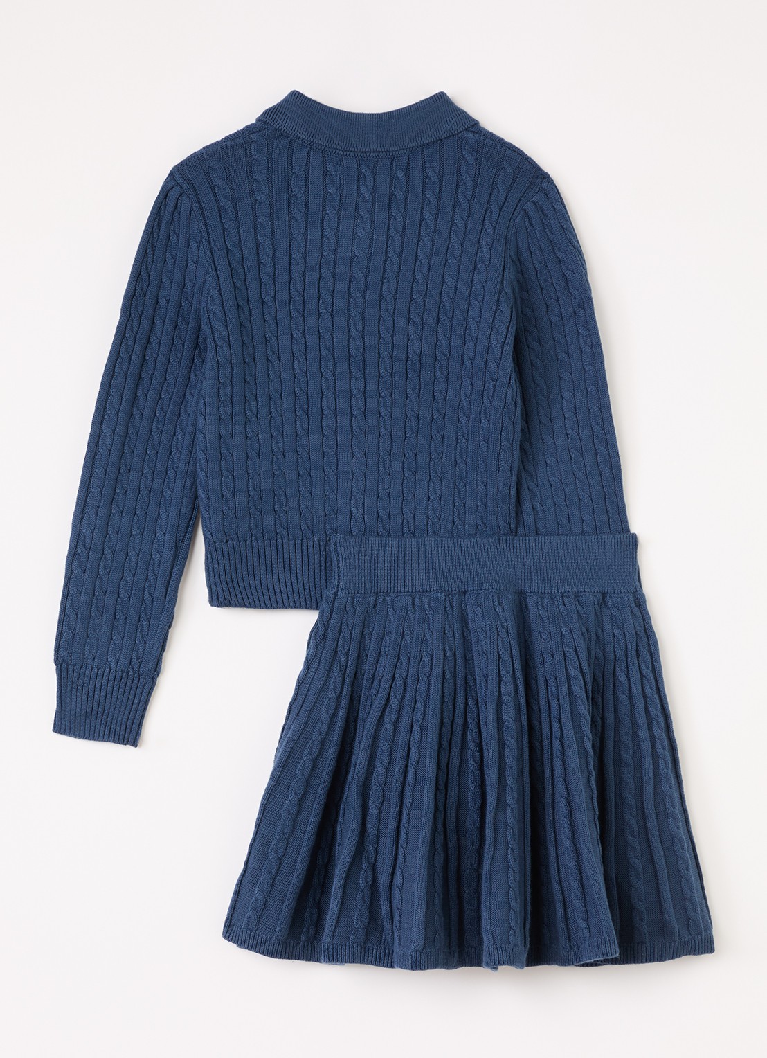 Ralph Lauren Set van kabelgebreid vest met rok 2-delig - voorkant 2 donkerblauw