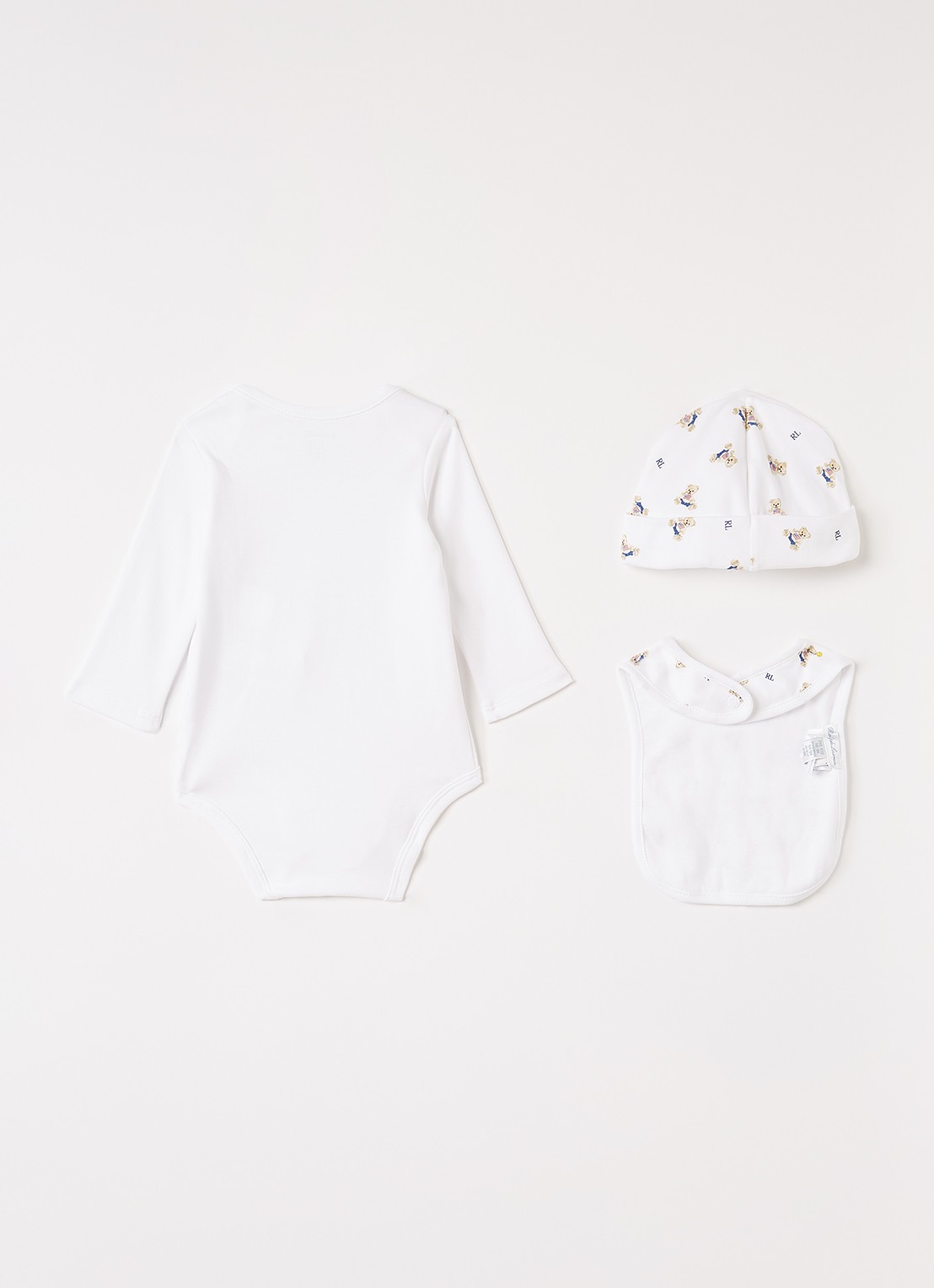 Ralph Lauren Set van romper met muts en slab in giftbox 3-delig - voorkant 3 wit