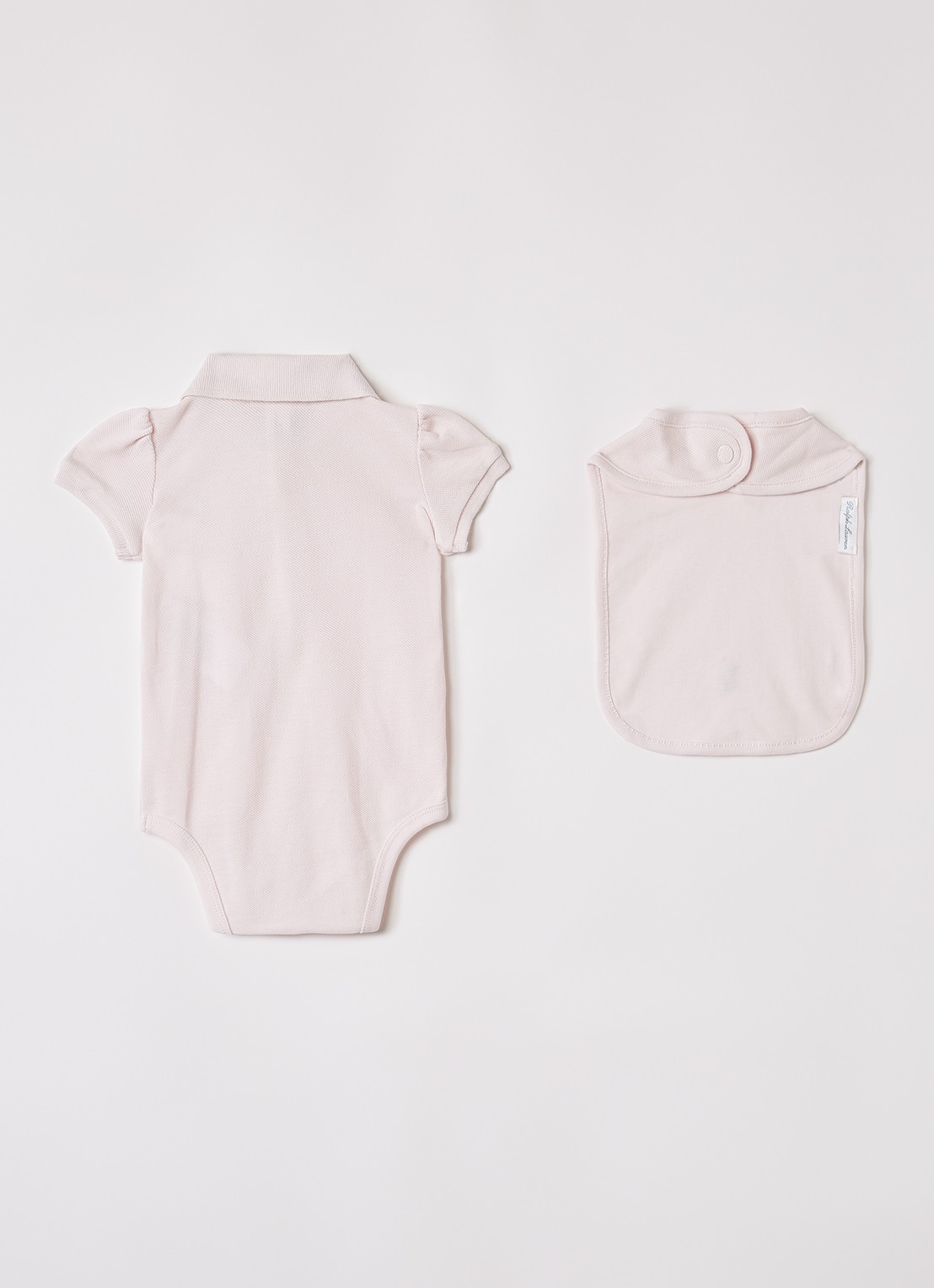 Ralph Lauren Set van romper met muts en slab in giftbox 3-delig - voorkant 2 lichtroze