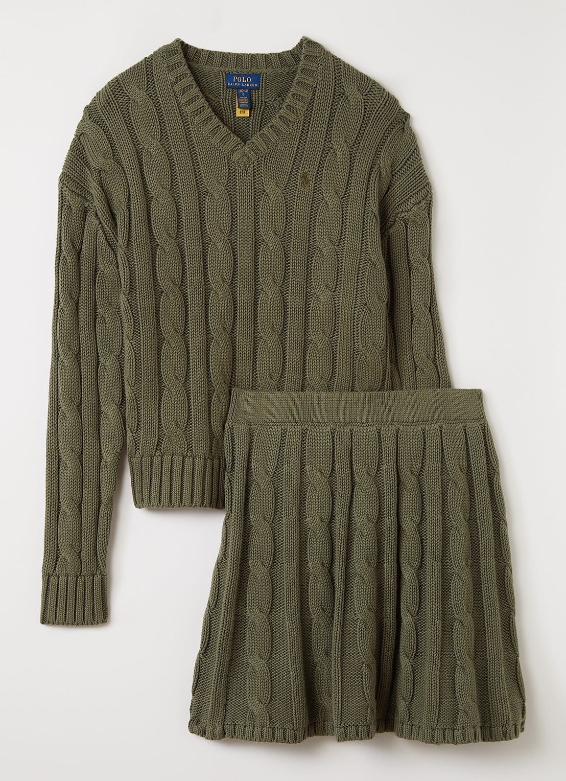 Ralph Lauren Set van trui met rok 2-delig - voorkant olijfgroen