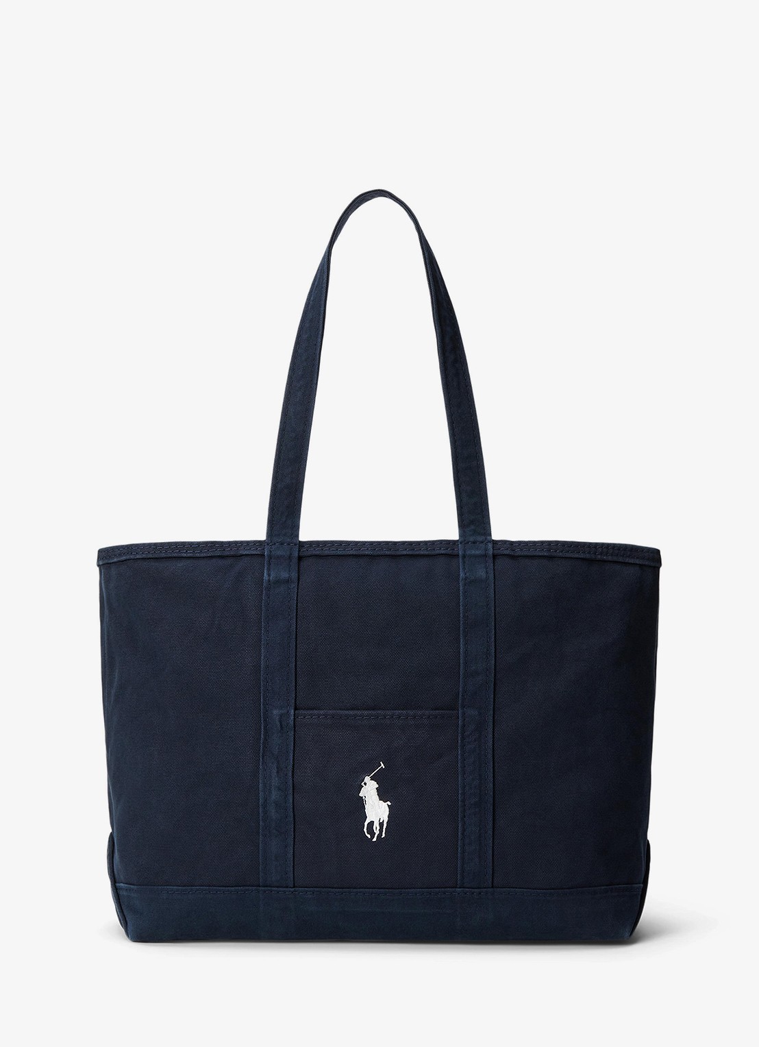 Ralph Lauren Shopper van canvas met logoborduring - voorkant 3 navy/navy / donkerblauw