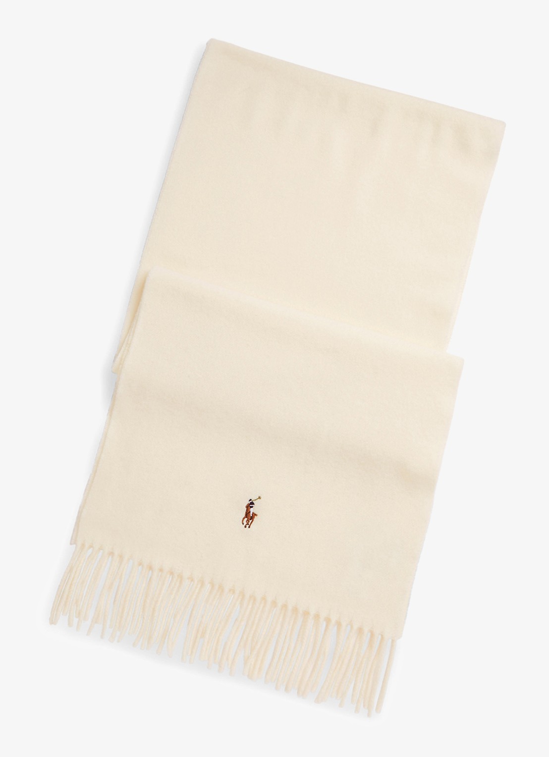 Ralph Lauren Sjaal van scheerwol met franjes - voorkant cream / crème
