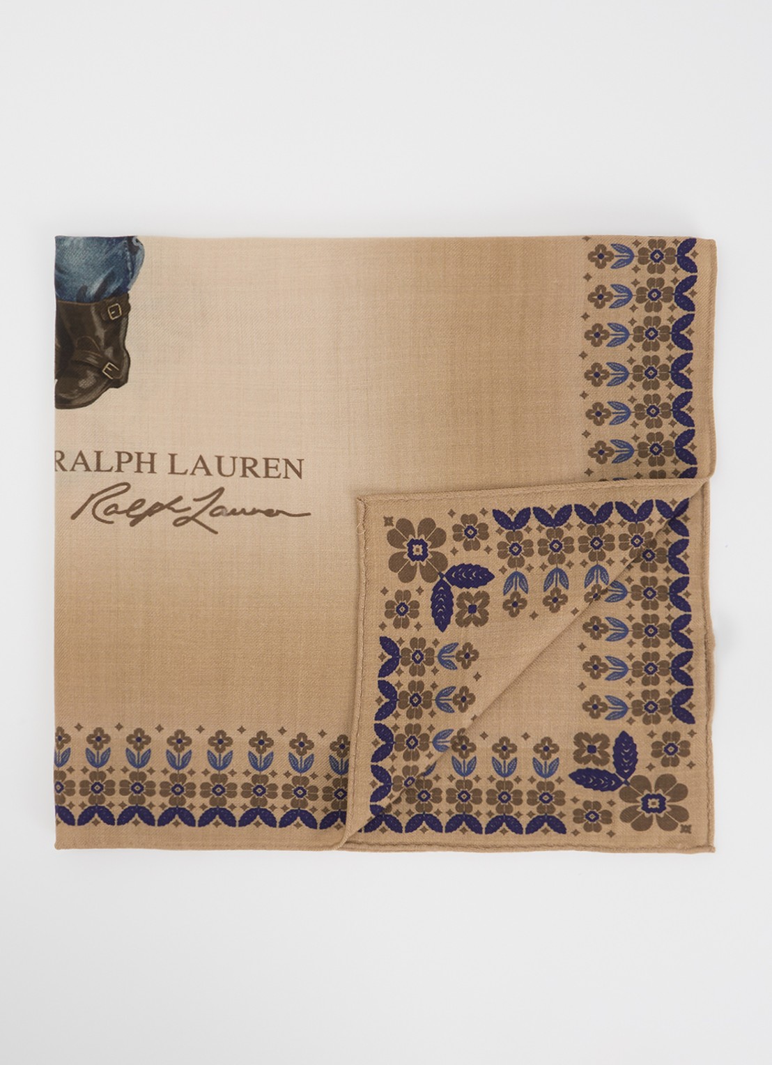 Ralph Lauren Sjaal van wol met bloemenprint - voorkant 3 bruin